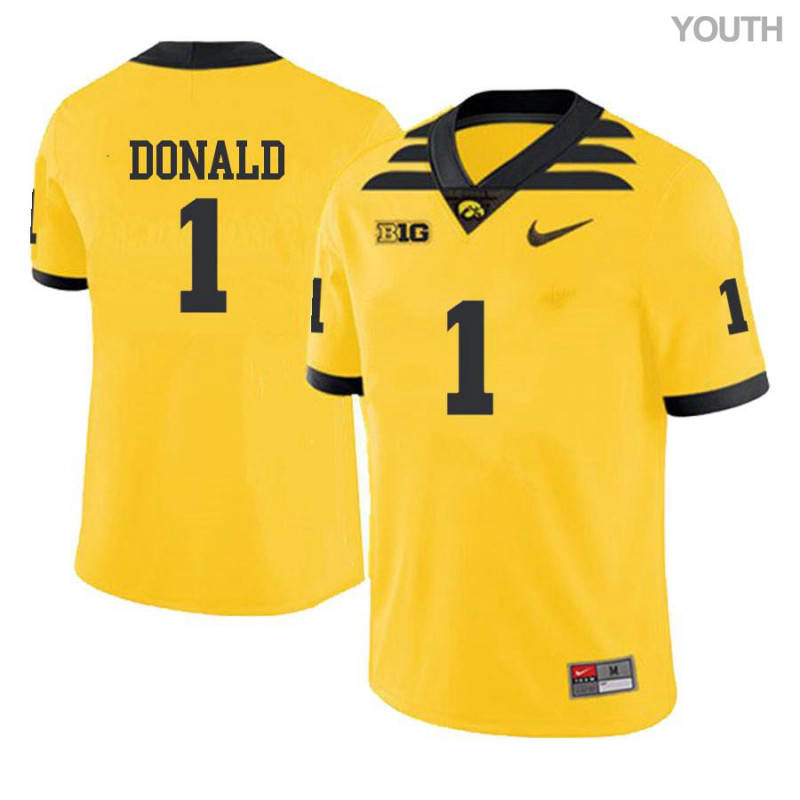 Youth Iowa Hawkeyes NCAA #1 Nolan Donald Yellow Authentic Nike Alumni Stitched College Football Jersey FM34P76LF